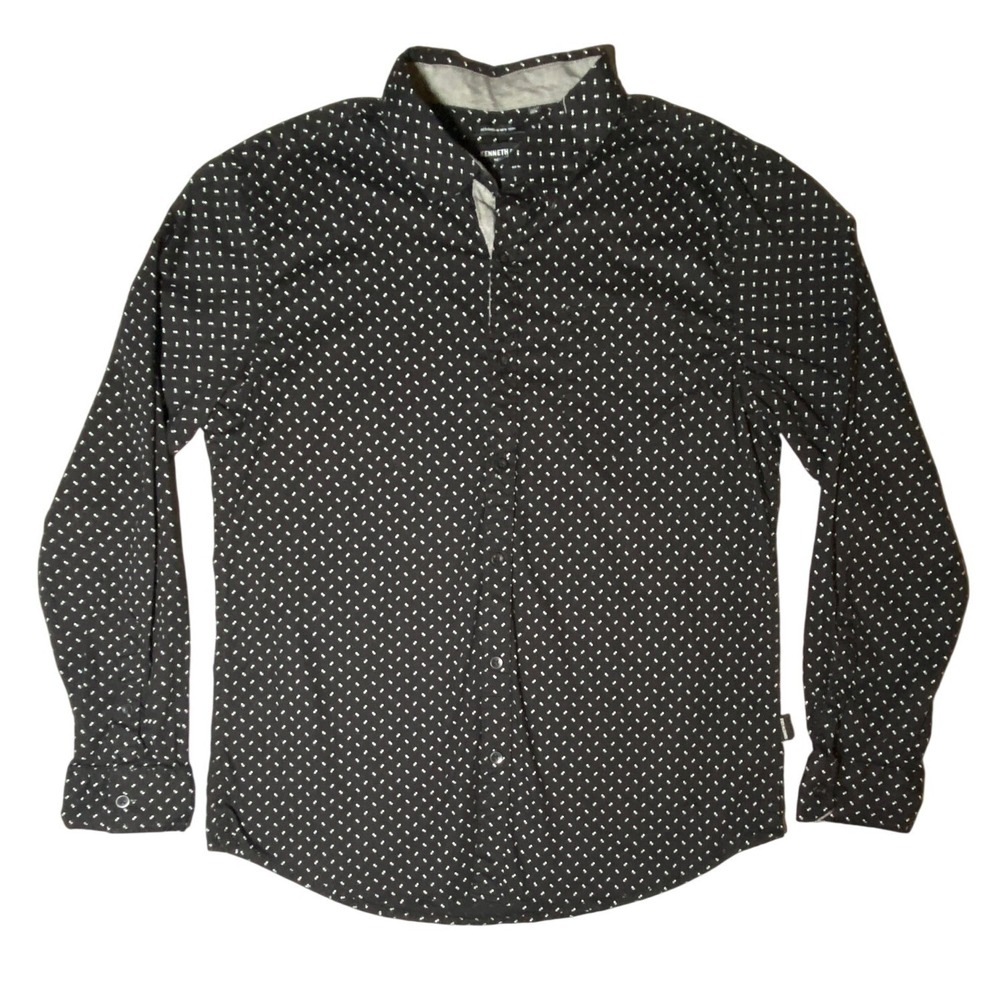 Kenneth Cole Men's XL Slim Fit Black White Micro Dot Button Down Shirt